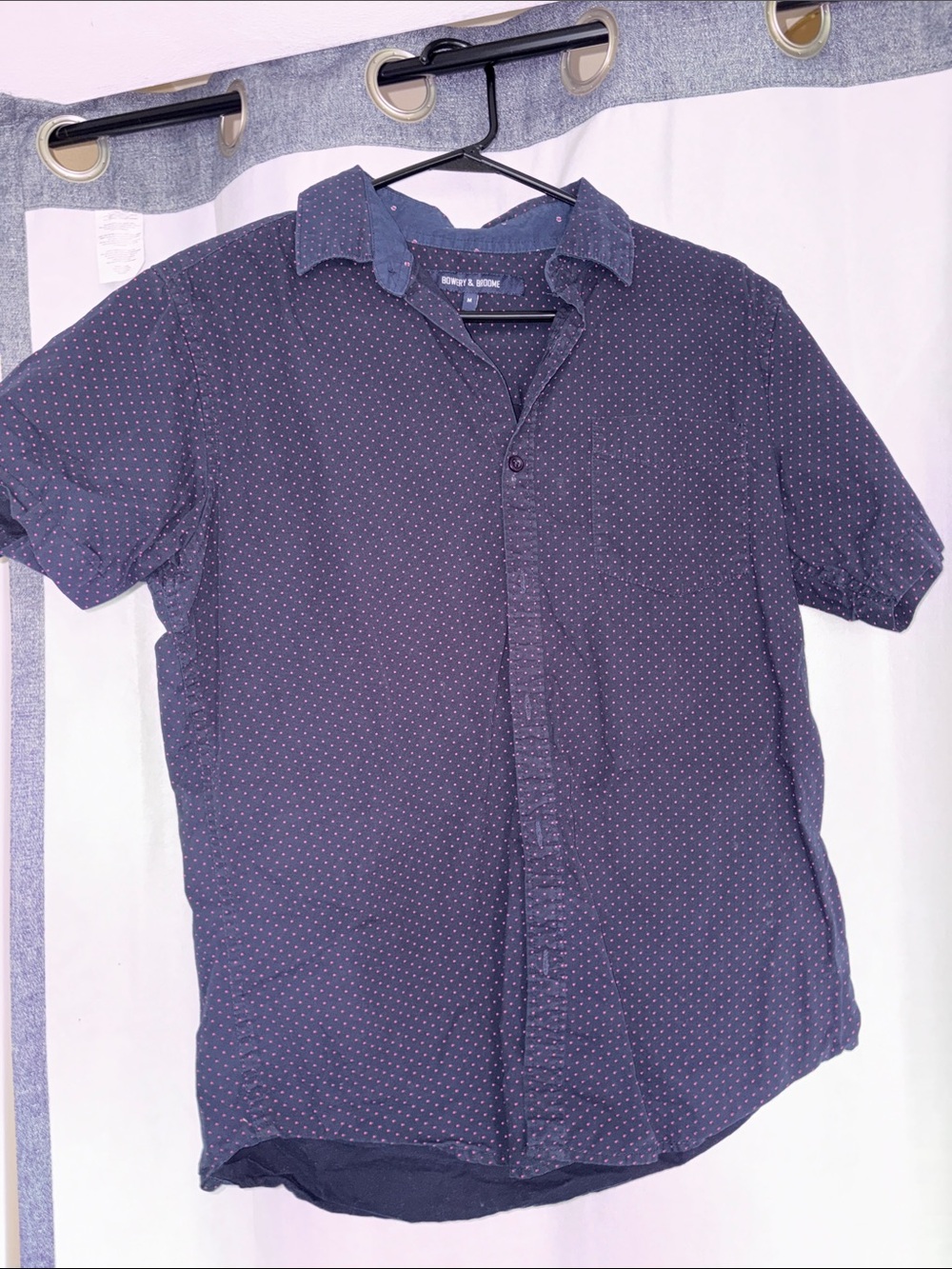 Boys Navy Short-Sleeve Button-Down Shirt with Micro Dot Pattern